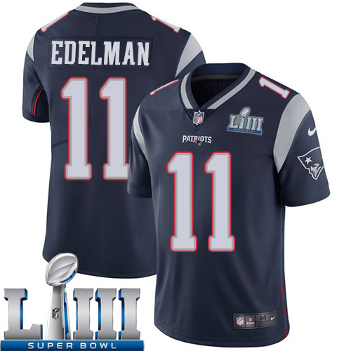 Men New England Patriots #11 Edelman Blue Nike Vapor Untouchable Limited 2019 Super Bowl LIII NFL Jerseys->los angeles rams->NFL Jersey